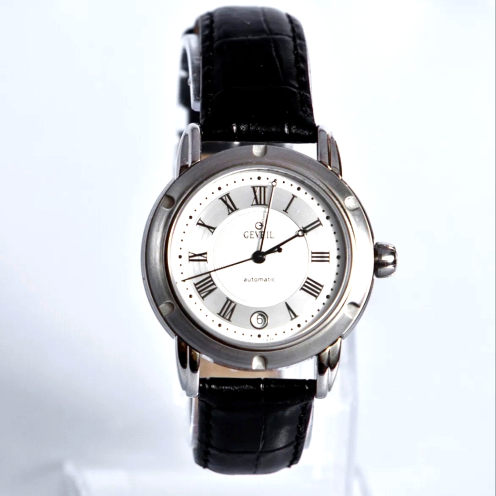 Gevril Men's Black Leather Stainless Steel AO111R First Generation Watch